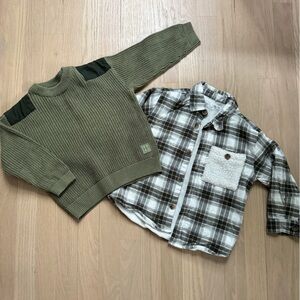Zara Kids Green Sweater and Plaid Shirt Set